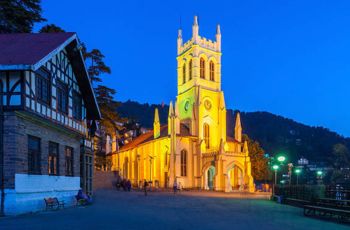 The picture shows a church located on Mall Road in Shimla.